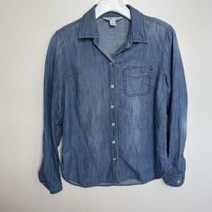 Old Navy Women's Classic Shirt Chambray Blue Cotton XS Long Sleeve Collared Top